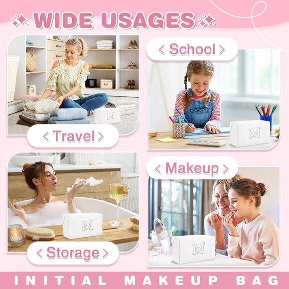 Bride Gifts – Personalized Initial Makeup Bag with Pearl Rhinestone Patch, Prepp - Picture 4 of 7